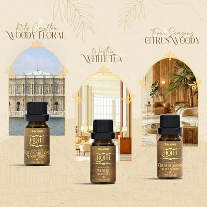 SALKING Essential Oil Diffuser with Luxury Hotel Fragrance Oil Set, 100ml | Aromatherapy Diffuser for Home, Ultrasonic Diffuser, Auto Shut-Off, 8 Color LED Lights, Cool Mist Humidifier,Quiet, Bedroom - color: Wooden Grain + Oil