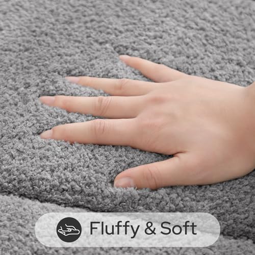 HOMEIDEAS Grey Oval Bathroom Rug Sets 2 Piece 20" x 32" + 16" x 24" | Microfiber Bath Mats, Non-Slip TPR Backing, Ultra Absorbent & Quick Dry, Machine Washable for Bathroom, Shower, Tub - color: Grey