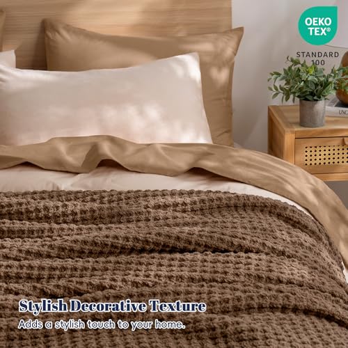 PHF Chenille Waffle Knit Throw Blanket- Plush Warm & Cozy 50" x 60" Ultra Soft Blanket- Chunky Fluffy Waffle Throws for Couch Bed Sofa - Cocoa Brown - color: Cocoa Brown, size: Throw(50"X60")