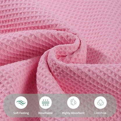 MICROFI Waffle Weave Bath Towel Set, Microfiber, 4 Pieces (Body/Hair/Hand/Face), Quick Dry, Lightweight, Super Absorbent, Lint Free, 380 GSM (Pink) - color: Pink