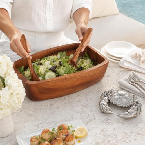 Arthur Court Boat Shape Acacia Wood Serving Bowl - Large Salad Bowl for Fruits and Snacks - 3" H x 9" W x 16" L - size: 3 inches Tall x 9 Wide 16 Long