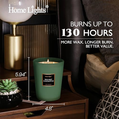 HomeLights Scented Candles - Large Jar Aromatherapy, Natural Soy Wax, 130 Hour Long Burning, Wild Mint & Eucalyptus - color: Wild Mint & Eucalyptus
