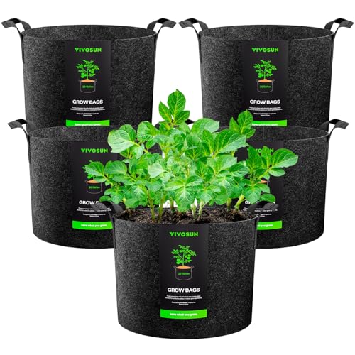 VIVOSUN 5-Pack 30 Gallon Plant Grow Bags Fabric Pots with Handles | 300G Thickened Nonwoven Fabric, Excellent Drainage, Healthy Root Growth, BPA-Free, Reusable - color: Black, size: 30 Gallons