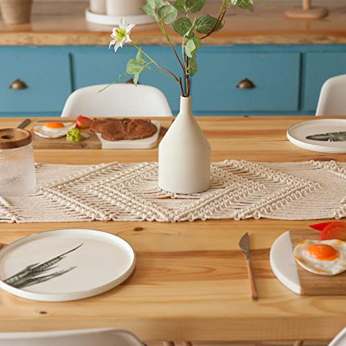 Mkono Macrame Table Runner, 100 Inches Boho Woven Dining Decor with Tassels | Handmade Soft Crochet Cotton, Farmhouse Home Placemat, Fits 78-90 Inch Table, Great for Thanksgiving Christmas Party Wedding