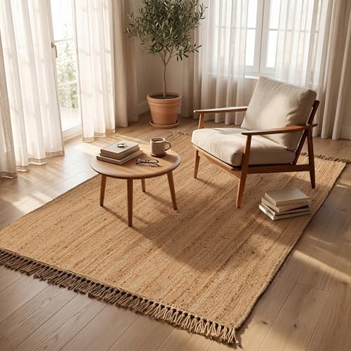 Jute Rug 6x9 Natural Fiber Braided Rugs Farmhouse Area Rug Woven Reversible Living Room Bedroom Carpet, Pure Plant Fiber Entry Rug, Indoor Large Floor Mat, 72x108 in, Rectangle - size: 6' x 9' (Rectangular)