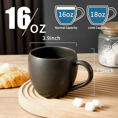 Coffee Mugs Set of 4, Black 16 oz Coffee Mugs for Latte Cappuccino Cocoa and Tea, Ceramic Coffee Cups With Handle,Stoneware Mugs for Housewarming Gifts, Microwave＆Dishwasher Safe - color: Matte Black