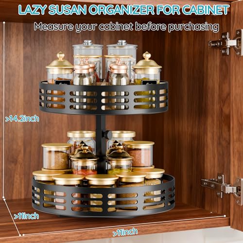 2 Tier Lazy Susan Organizer - 360° Rotating Spice Rack | Adjustable Industrial Spinning Spice Holder, Versatile Countertop Organizer for Cabinet, Pantry, Kitchen, Bathroom and Vanity - size: 2 Tier