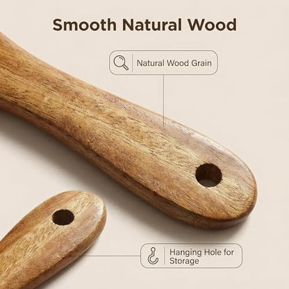 AOOSY Skinny Spurtle,11In Acacia Wood Spatula for Sourdough, Mixing | Long Handle Wooden Spatula for Sourdough Starter,Reaching Bottom of Jars, Spurtles Kitchen Tools for NonStick Cookware - size: 1 Pcs Wooden Spurtle