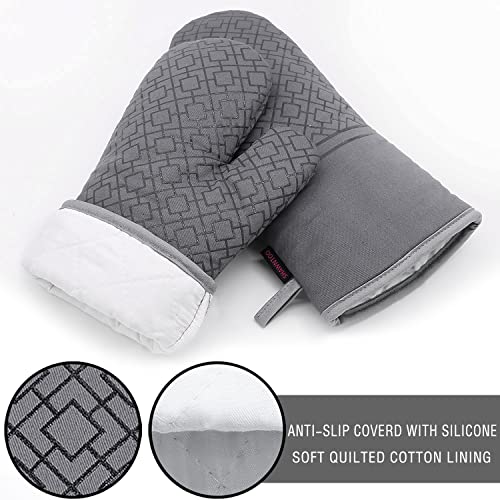 Oven Mitts and Pot Holders Sets 6pcs, Kitchen Oven Glove,High Heat Resistant 550 Degree Extra Long Oven Mitts and Potholders with Non-Slip Silicone Surface for Home Essentials (Grey) (Gray) - color: Gray
