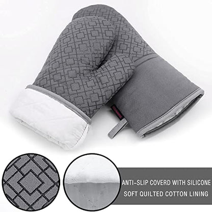 Oven Mitts and Pot Holders Sets 6pcs, Kitchen Oven Glove,High Heat Resistant 550 Degree Extra Long Oven Mitts and Potholders with Non-Slip Silicone Surface for Home Essentials (Grey) (Gray) - color: Gray
