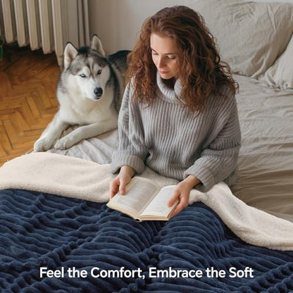 INFIIXSO Sherpa Fleece King Size Blanket - Super Soft & Warm Striped Fleece, Cozy Plush Fluffy Large Bed Blanket All Season Use (Navy Blue, 104x90 Inches) | Super Soft Thick Warm Striped Sherpa Blanket for Bed Sofa, Cozy Plush Fluffy Throw Gift for Women,