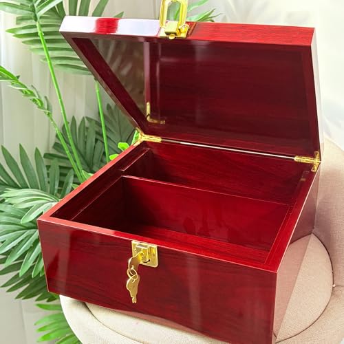 Large Wooden Box Decorative Storage Box with Lock & Accessories - Premium Stash Box with 2 Glass Jar, Brushes,Tubes,Keepsake Memory Treasure Box for DIY Crafts Photo Storage Gifts Birthday Christmas