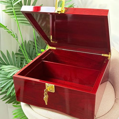 Large Wooden Box Decorative Storage Box with Lock & Accessories - Premium Stash Box with 2 Glass Jar, Brushes,Tubes,Keepsake Memory Treasure Box for DIY Crafts Photo Storage Gifts Birthday Christmas