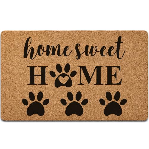 Home Sweet Home Paw Print Doormat, Cute Welcome Mat, Artificial Coir Non Slip Backing Indoor Outdoor Entry Rug for Front Door Entryway Home Decor, Gift for Dog Lovers, 30x17 Inch - color: Color01