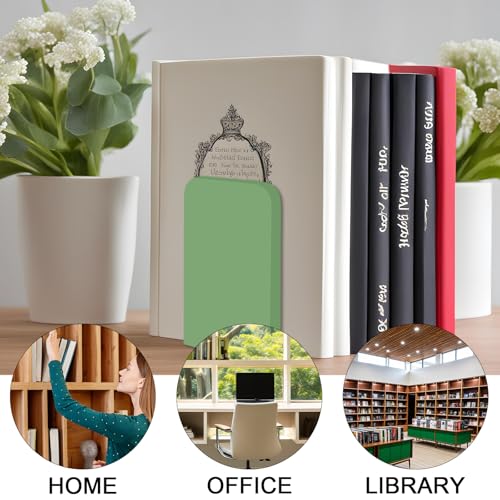 FYSUIMU 6Pcs Boho Sage Green Wood Bookends Gradient Green Wooden Book Stands Rustic Non Skid Book Stoppers for Heavy Books Home Office Library