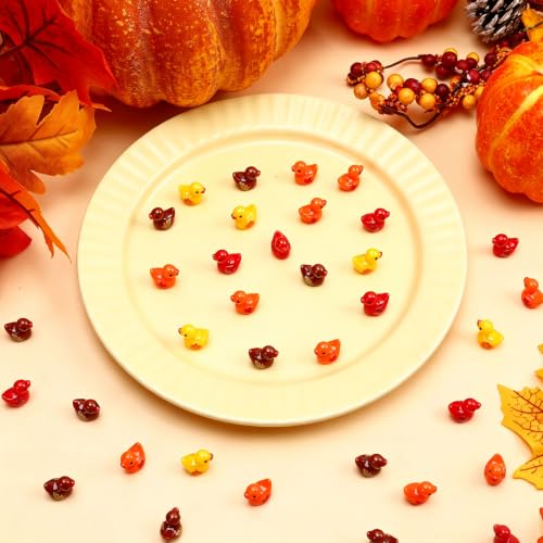 JUNEBRUSHS 50Pcs Fall Mini Resin Ducks Thanksgiving Miniature Figures | Autumn Ducks with Pumpkin,Acorn,Maple Leaf Designs,for DIY Crafts,Dollhouse Decor, Party Favor Gifts - style: Autumn Duck Style