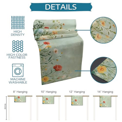 Table Runner and Placemats Set of 6 Red Orange White Flowers Decorative Dining Table Runner with Matching Placemats Green Oil Painting Table Decor for Kitchen Dining Room and Everyday Use 13x90in - size: 13"x90"+6pcs