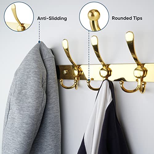 TICONN Wall Mounted Coat Rack, Five Heavy Duty Tri Hooks All Metal Construction for Jacket Coat Hat in Mudroom Entryway (Gold, 1-Pack) - color: Gold