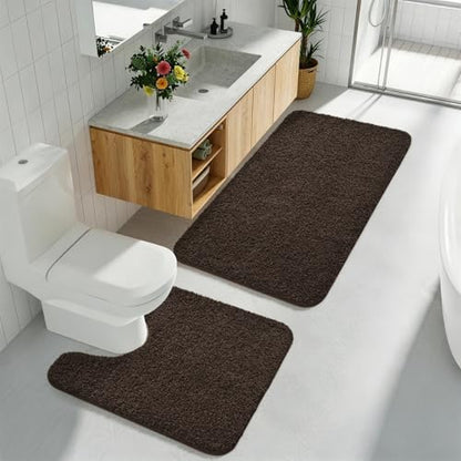 Brown Bathroom Rug Set 2 Piece Bath Mat 21x34'' &U Shape Toilet Rug 21x21'' | Absorbent,Washable,Non Slip Bathroom Rugs Sets,Contour Mat for Toilet - color: Brown