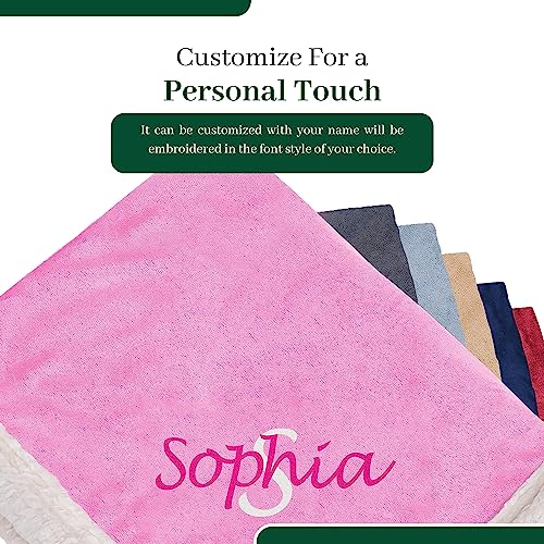 Personalized Sherpa Blanket - Reversible Custom Blanket with Micro Mink & Faux Lambswool, Throw Blankets for Bed & Couch - Pink (50"x60") - color: Pink