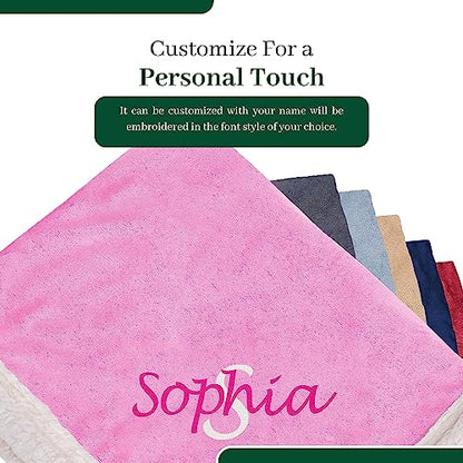 Personalized Sherpa Blanket - Reversible Custom Blanket with Micro Mink & Faux Lambswool, Throw Blankets for Bed & Couch - Pink (50"x60") - color: Pink