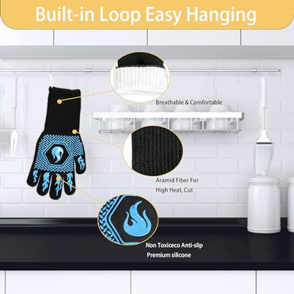BBQ Gloves 1472F Heat Resistant Non-Slip Silicone (Sky Blue) | Grill Cut-Resistant 13.5in, Oven Kitchen Safe for Barbecue, Cooking, Frying - color: Sky Blue