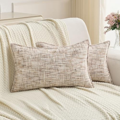 FUTEI Pack of 2 Tweed Chenille Throw Pillow Covers 12x20 Inch, Beige Brown | Premium Chenille Front/ Smooth Velvet Back,Hidden Zipper,Machine Washable,Pilling-Resistant,Colorfast, Insert Not Included. - color: Beige Brown, size: 20" x 12" (Pack of 2)