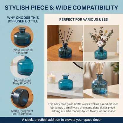 200ml Blue Glass Reed Diffuser Bottle, Empty Refillable Aromatherapy Jar | Wide body for better fragrance dispersion Narrow neck fits most standard reed sticks - color: Blue