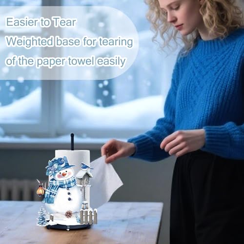 Winter Paper Towel Holder Snowman Countertop Kitchen Decor and Accessories Winter Paper Towel Rack Black Metal Farmhouse Large Tissue Stand Gift for Home Bathroom 3D Hand Painting Pattern - style: Snowman
