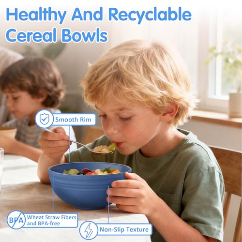 Quatish 14 PCS Cereal Bowls，Plastic bowls,Wheat Straw Soup Bowl,Blue | Unbreakable,Dishwasher & Microwave Safe, Easy-to-Clean,Lightweight,Portable,for Camping Salad Kitchen & Picnics,Snack,Small - color: Blue