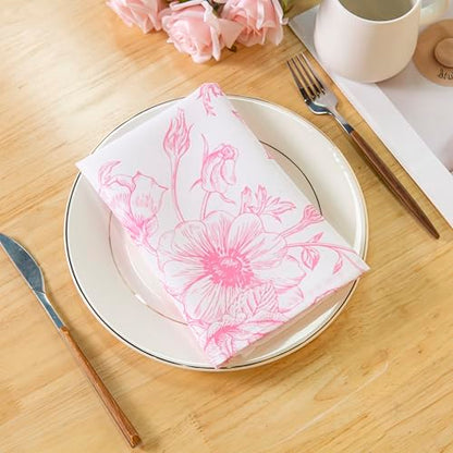 PLOYMONO Pink Floral Cloth Napkins - 8 Pack 17" x 17" Polyester Napkins | Heavy Duty 180 GSM Cloth Napkins with Hemmed Edges - Great for Restaurants, Weddings, Parties, Banquets Dinner - color: Pink Floral