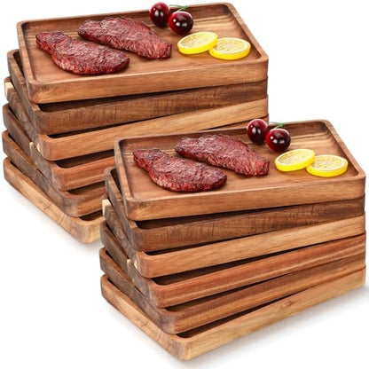 Roshtia 12 Pcs Acacia Wood Serving Tray Dinner Plates,8'' X 12'' X 1'' | Rectangular Wooden Platter Food Tray Cheese Charcuterie Board Bulk for Fruit Vegetable Appetizer Christmas Party Supplies - size: 8'' X 12'' X 1''