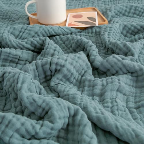 EMME Muslin Blankets for Adults Throw Blanket for Couch Breathable Gauze Soft Lightweight Airy Teal Throw 50"x60" - color: 01 - Teal, size: Throw (50" x 60")
