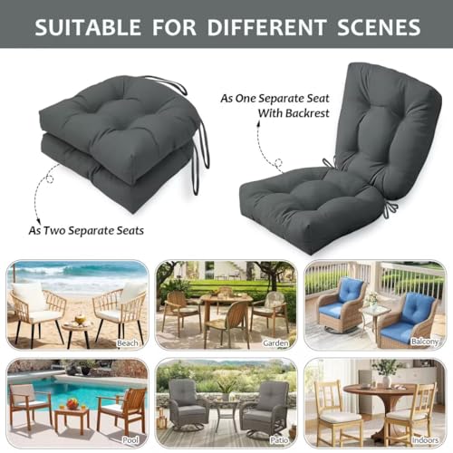 Outdoor Chair Cushions Set of 2, 19"x19" Tufted Outdoor Seat Cushions, Waterproof Patio Furniture Cushions, Grey - color: Grey
