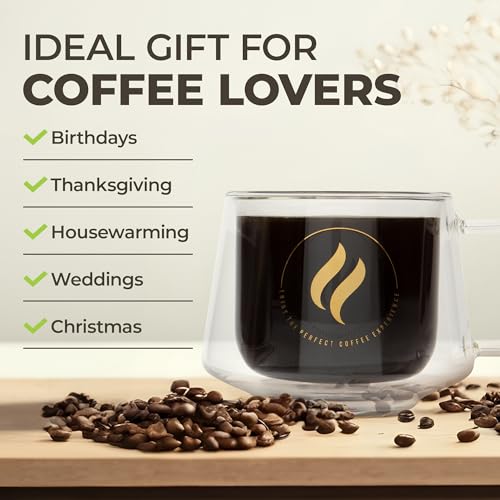 GLORAMA Double Walled Glass Coffee Mugs - 10oz Coffee Mugs for Tea, Espresso, & Cappuccino - Freezer & Microwave Safe Coffee Mugs Set of 4