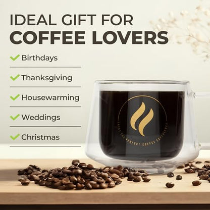 GLORAMA Double Walled Glass Coffee Mugs - 10oz Coffee Mugs for Tea, Espresso, & Cappuccino - Freezer & Microwave Safe Coffee Mugs Set of 4
