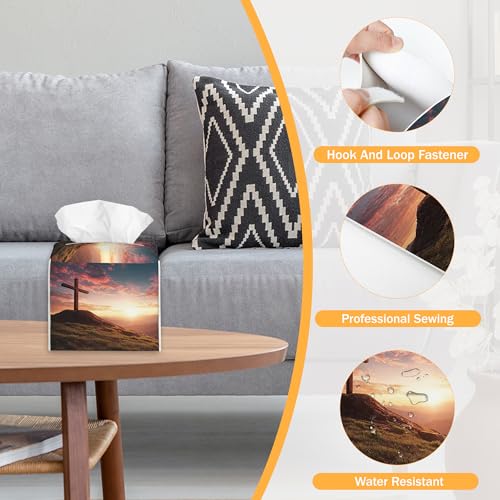 Cross 2 Pcs Tissue Box Cover Square, Mountain Tissue Box Holder Waterproof Leather Facial Paper Organizer Dispenser for Bathroom Home Car Nightstand - color: Cross