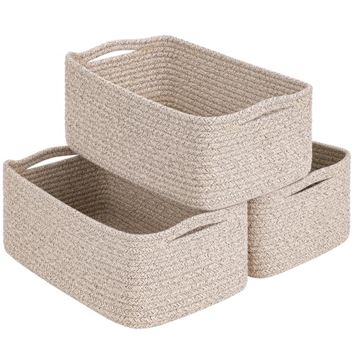 Goodpick 3-Pack Rope Storage Baskets for Closet Organizing, 13 x 8 x 5 | Woven Baskets for Shelves Fit Bedroom Lving Room, Large Baskets for Gift Empty, Dog Toy Basket for Pets, White & Brown - color: White & Brown, size: Medium (13"L x 8"W x 5"H)