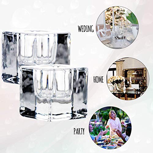 2PCS Square Glass Taper Candle Holders, Crystal Clear, Wedding & Dining | Crisp Transparency, Stable Base, 0.87" Taper Compatible, Light-Refracting, Modern Design, Event & Home Use