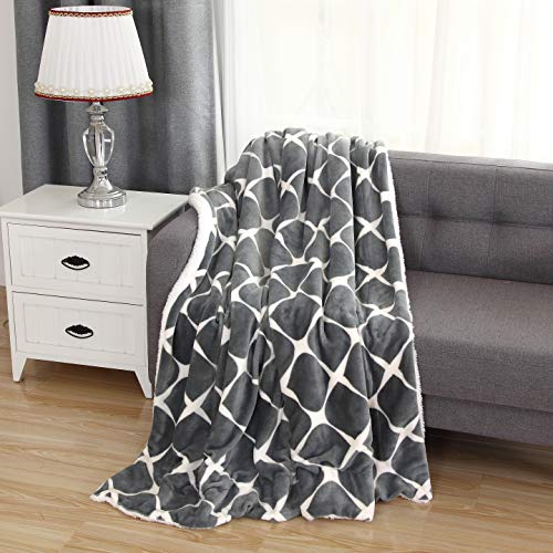 Elegant Comfort Reversible, Printed Sherpa Throw Blanket, All-Season Blanket- Super Soft, Cozy and Plush- Decorative Throw, Perfect for Lounging, 50 x 60 inches, Bloomingdale, Sherpa Throw Silver Grey - color: Bloom Silver