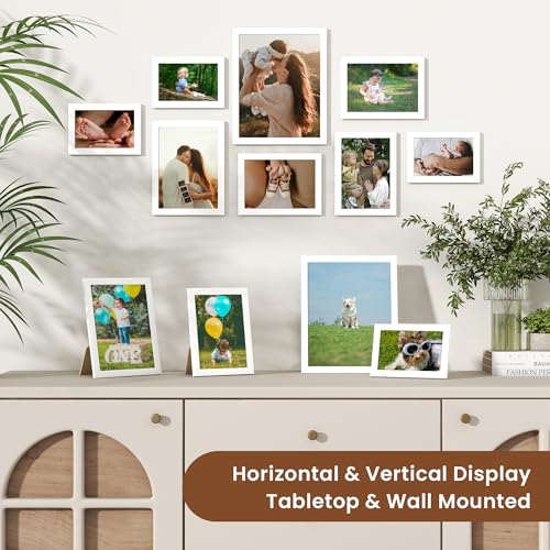 Heimlove White Collage Picture Frames Set of 12,Two 8x10,Two 6x8,Four 5x7,Four 4x6 Photo Frames,Gallery Wall Frame Set for Wall Mount or Tabletop Display - color: WHITE