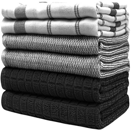Premium Kitchen Towels (20”x 28”, 12 Pack) | Large Cotton Dish Towels | Flat & Terry Highly Absorbent Kitchen Linen Set with Hanging Loop | Black Check - color: Black Check, size: Kitchen Towels - Mixed Styles (Pack of 2)