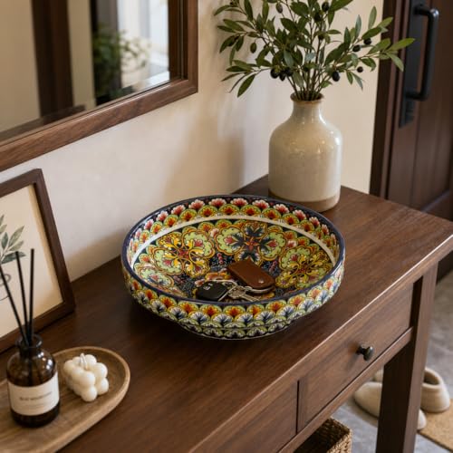 10" Bohemian Style Decorative Bowl, Large Fruit Bowl for Kitchen Counter,Stylish Key Bowl for Entry Table, Bread Candy Snacks Organizer