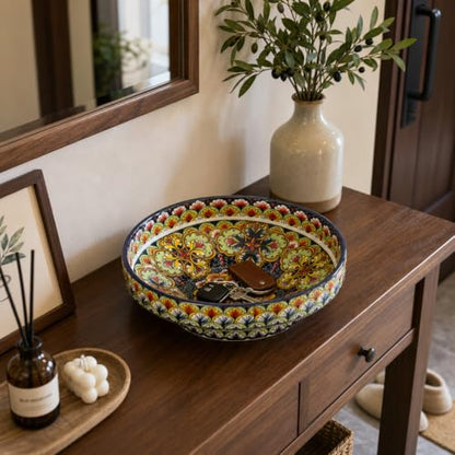 10" Bohemian Style Decorative Bowl, Large Fruit Bowl for Kitchen Counter,Stylish Key Bowl for Entry Table, Bread Candy Snacks Organizer