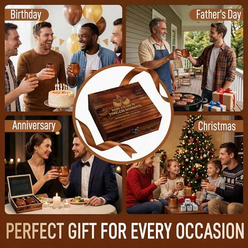 Charred Wooden Bourbon Drinking Glass Set | Premium Whiskey Tumblers with Whiskey Stones, Tongs and Wooden Gift Box, Perfect Gifts for Men, Dad, Boyfriend and Friends