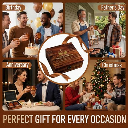 Charred Wooden Bourbon Drinking Glass Set | Premium Whiskey Tumblers with Whiskey Stones, Tongs and Wooden Gift Box, Perfect Gifts for Men, Dad, Boyfriend and Friends