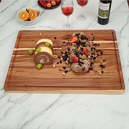 PioneerWorks 26.38*19.29*2.13 Cutting Boards, Large Acacia Wood Cutting Boards for Kitchen, Reversible Chopping Board with Deep Groove, Butcher Block Wooden Cutting Board for Meat and Veggies or Fruit