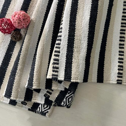 Black, Cream, White Boho Table Runner | Cotton Farmhouse Table Linen 13x36 Inches| Machine Washable, Durable and Easy to Combine - color: Ivory-black, size: 13x36 Inch.