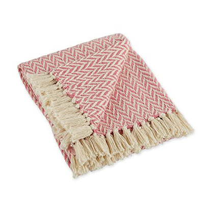 DII Modern Zig Zag Throw Blanket Woven Cotton, Hand-Knotted 2.5" Fringe, 50x60, Blush Pink - color: Blush Pink, size: 50x60"