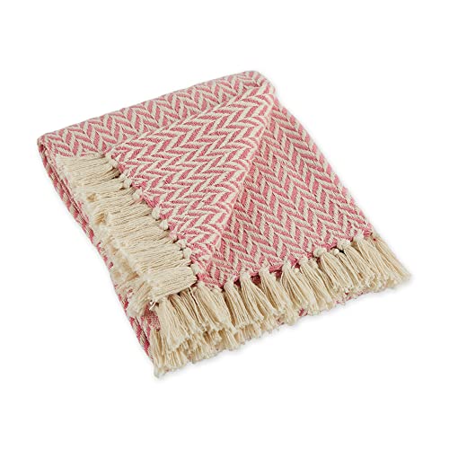 DII Modern Zig Zag Throw Blanket Woven Cotton, Hand-Knotted 2.5" Fringe, 50x60, Blush Pink - color: Blush Pink, size: 50x60"
